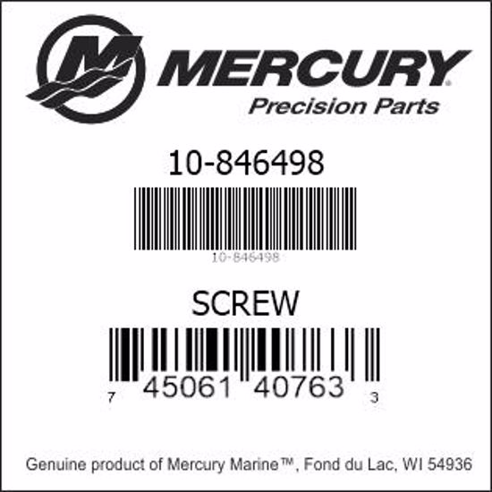 Bar codes for Mercury Marine part number 10-846498