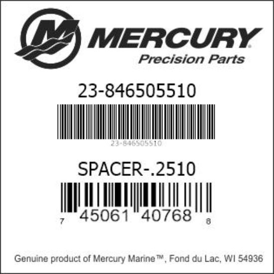 Bar codes for Mercury Marine part number 23-846505510