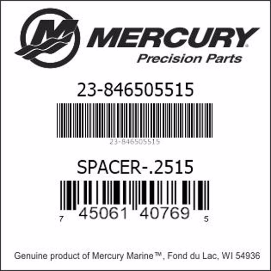 Bar codes for Mercury Marine part number 23-846505515