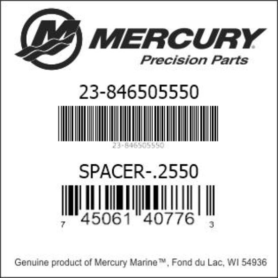 Bar codes for Mercury Marine part number 23-846505550