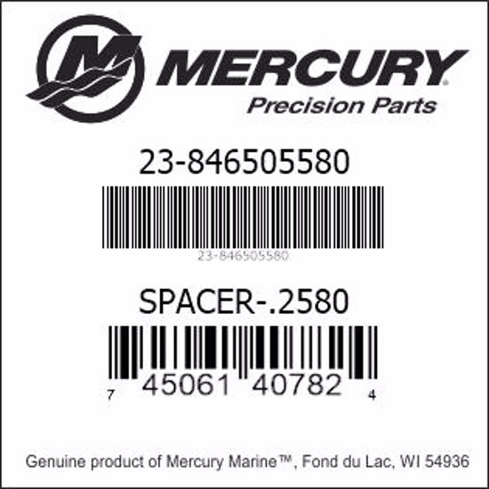 Bar codes for Mercury Marine part number 23-846505580