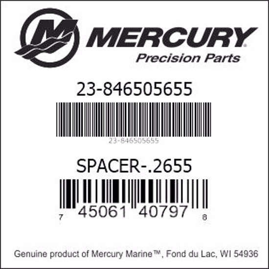 Bar codes for Mercury Marine part number 23-846505655