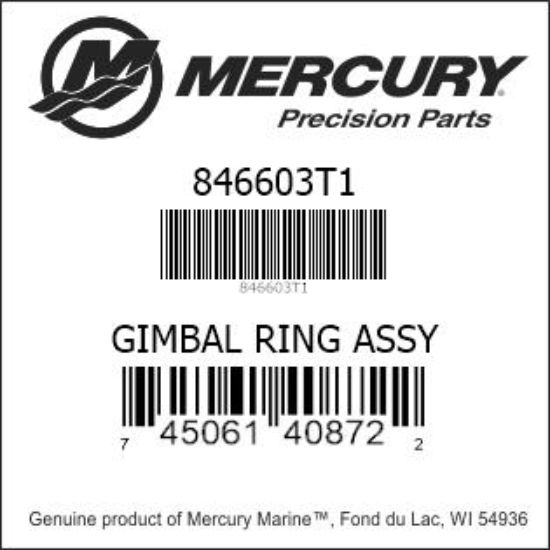 Bar codes for Mercury Marine part number 846603T1