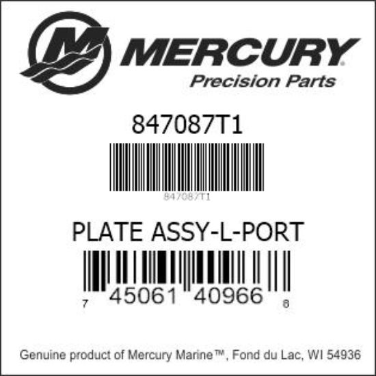 Bar codes for Mercury Marine part number 847087T1