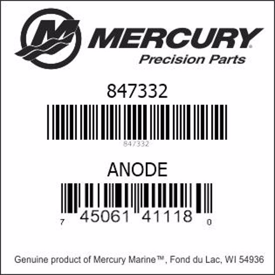Bar codes for Mercury Marine part number 847332
