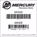 Bar codes for Mercury Marine part number 847635