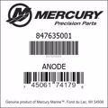 Bar codes for Mercury Marine part number 847635001