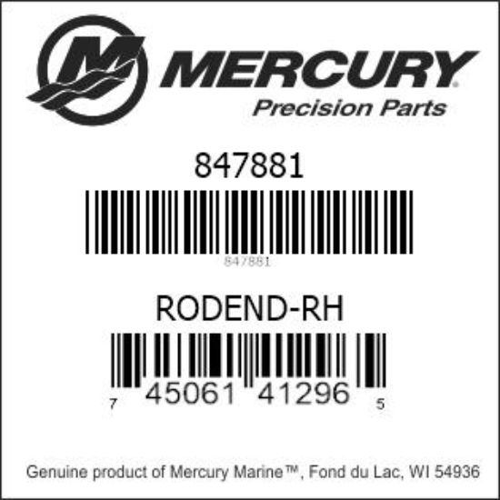 Bar codes for Mercury Marine part number 847881