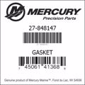 Bar codes for Mercury Marine part number 27-848147