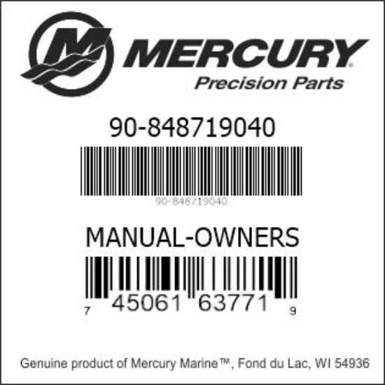 Bar codes for Mercury Marine part number 90-848719040