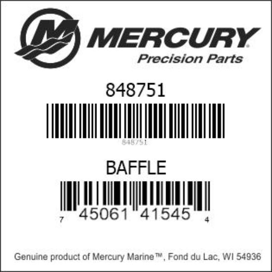 Bar codes for Mercury Marine part number 848751