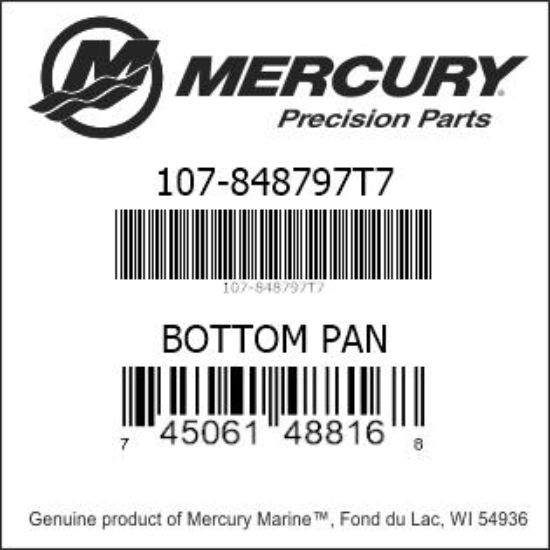Bar codes for Mercury Marine part number 107-848797T7