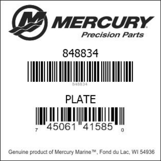 Bar codes for Mercury Marine part number 848834