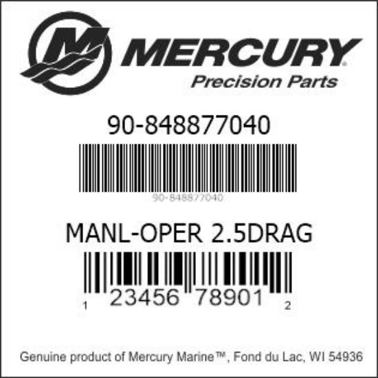 Bar codes for Mercury Marine part number 90-848877040