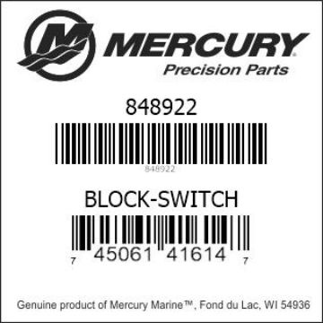 Mercury Marine part number 848922 BLOCK-SWITCH Bar codes for Mercury Marine part number 848922