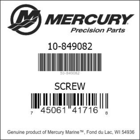 Bar codes for Mercury Marine part number 10-849082