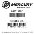 Bar codes for Mercury Marine part number 849115T02