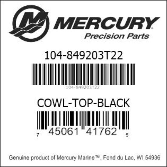 Bar codes for Mercury Marine part number 104-849203T22