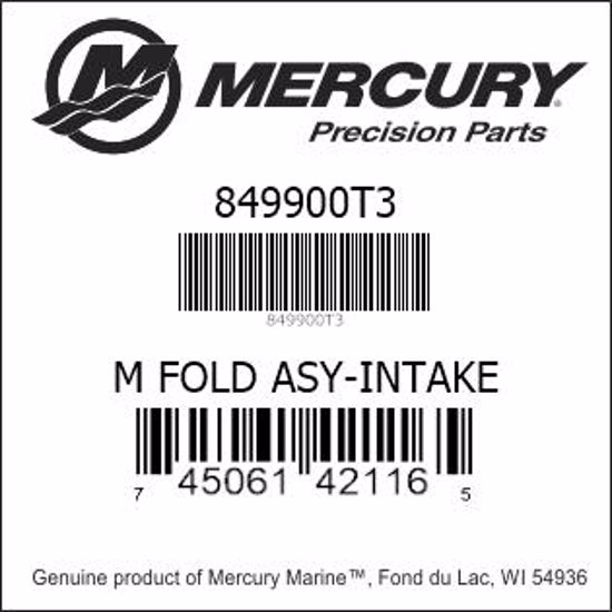 Bar codes for Mercury Marine part number 849900T3