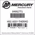 Bar codes for Mercury Marine part number 849927T1