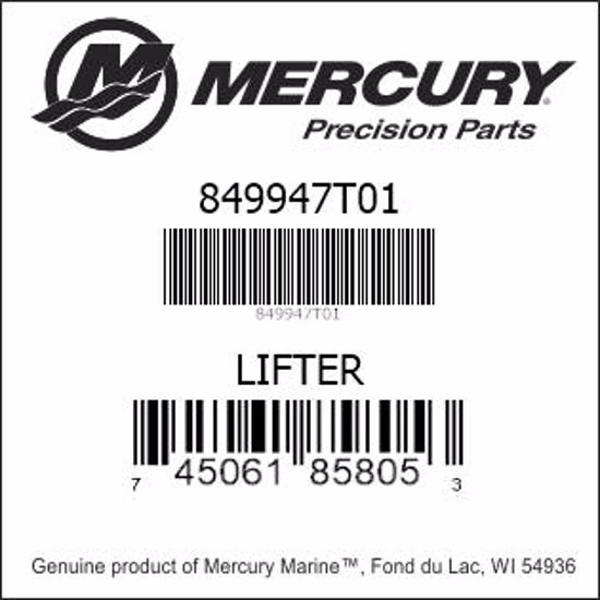 Bar codes for Mercury Marine part number 849947T01