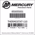 Bar codes for Mercury Marine part number 850055001