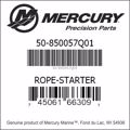 Bar codes for Mercury Marine part number 50-850057Q01