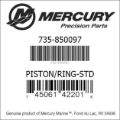 Bar codes for Mercury Marine part number 735-850097