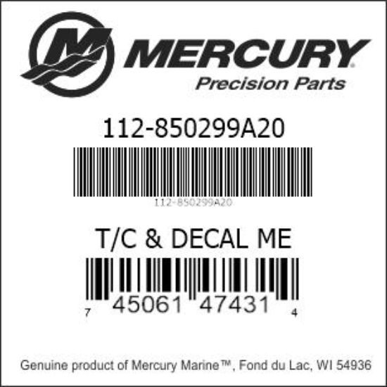 Bar codes for Mercury Marine part number 112-850299A20