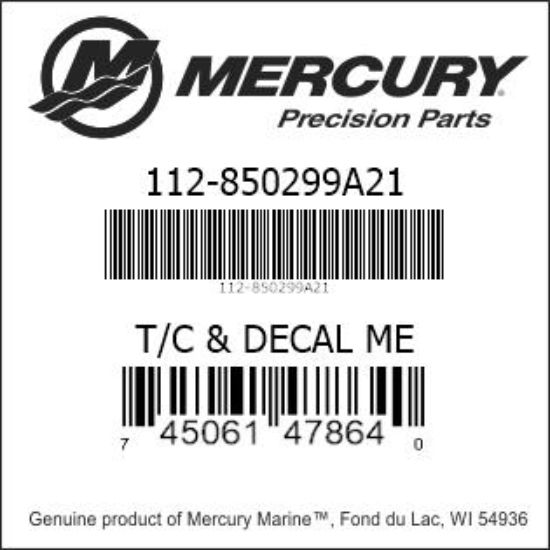 Bar codes for Mercury Marine part number 112-850299A21