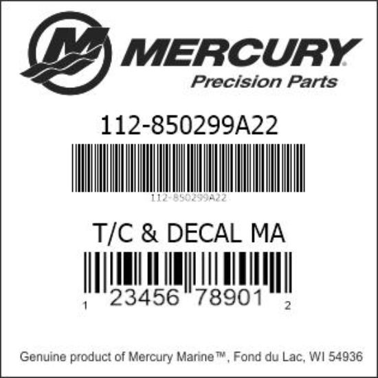 Bar codes for Mercury Marine part number 112-850299A22