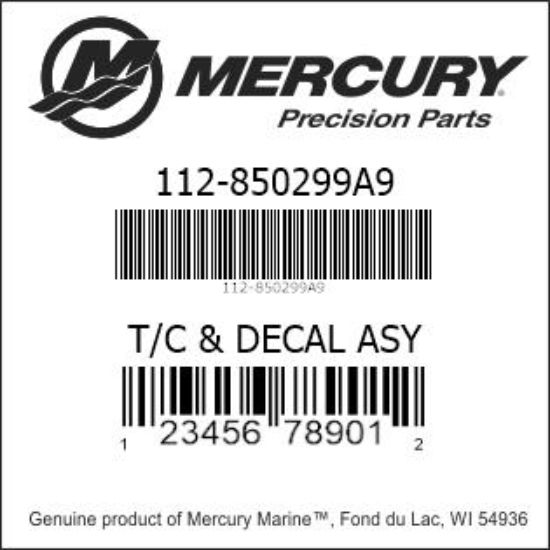 Bar codes for Mercury Marine part number 112-850299A9