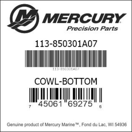 Bar codes for Mercury Marine part number 113-850301A07