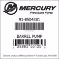Bar codes for Mercury Marine part number 91-8504381
