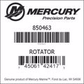 Bar codes for Mercury Marine part number 850463