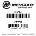 Bar codes for Mercury Marine part number 850467