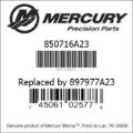 Bar codes for Mercury Marine part number 850716A23