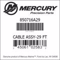 Bar codes for Mercury Marine part number 850716A29