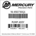 Bar codes for Mercury Marine part number 91-850730Q1