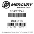 Bar codes for Mercury Marine part number 92-850736A1