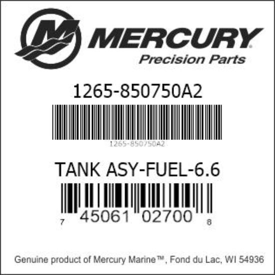 Bar codes for Mercury Marine part number 1265-850750A2