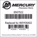 Bar codes for Mercury Marine part number 8507522