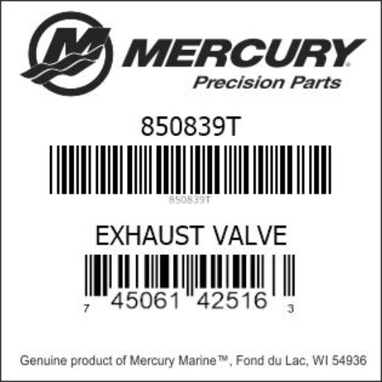 Bar codes for Mercury Marine part number 850839T