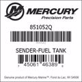 Bar codes for Mercury Marine part number 851052Q