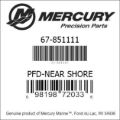 Bar codes for Mercury Marine part number 67-851111