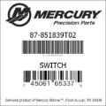 Bar codes for Mercury Marine part number 87-851839T02