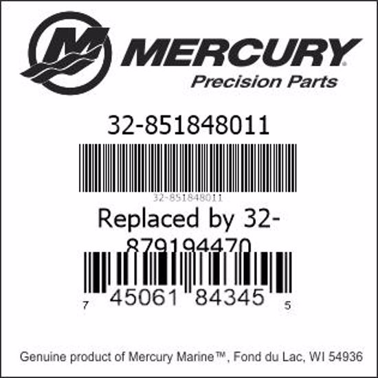 Bar codes for Mercury Marine part number 32-851848011