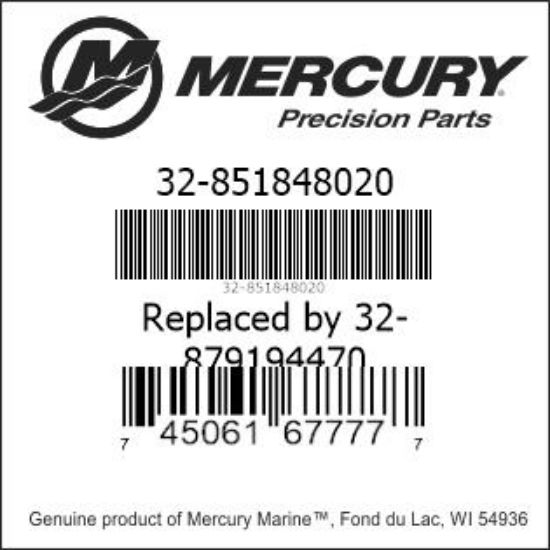 Bar codes for Mercury Marine part number 32-851848020
