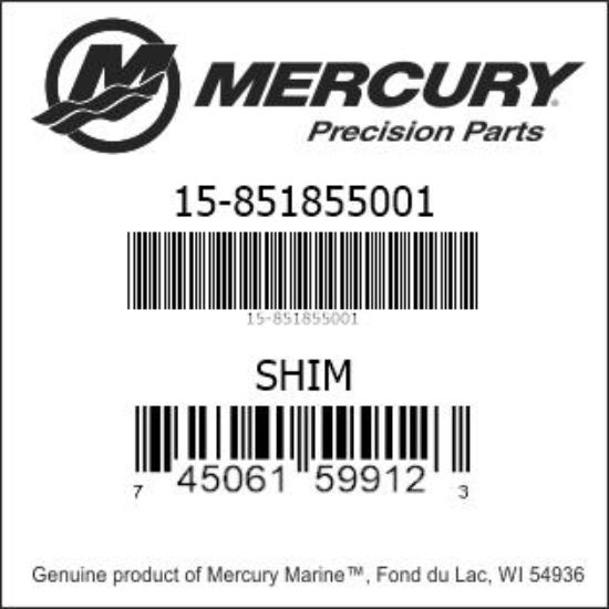 Bar codes for Mercury Marine part number 15-851855001