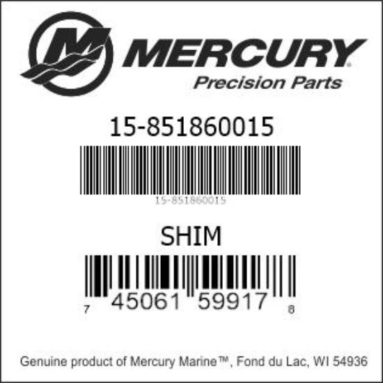 Bar codes for Mercury Marine part number 15-851860015